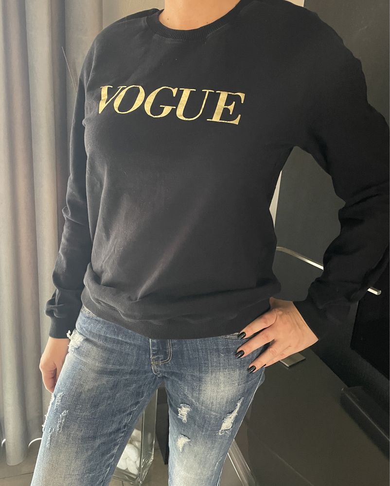 Vogue bluza czarna ze złotym napisem, bawełniana, hitowa