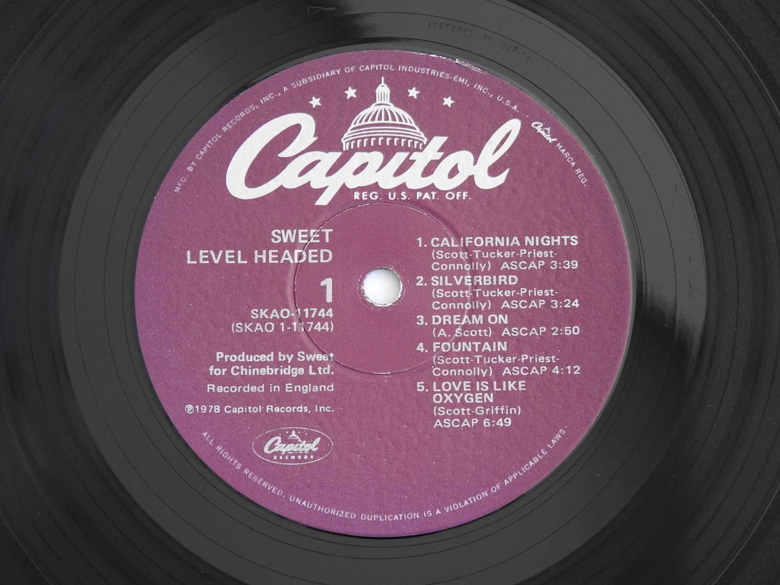 Sweet Level Headed LP оригинал 1978 USA пластинка EX Capitol