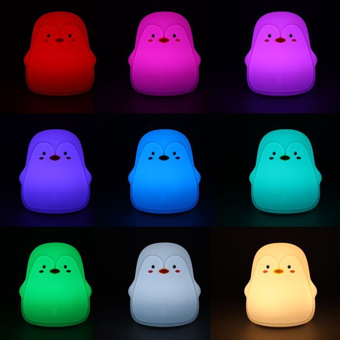 Lampka Nocna Dotykowa Miękka Led Biała Rgb Pingwinek