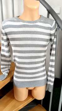 Sweter męski w paski szaro białe okrągły dekolt Jack&Jones