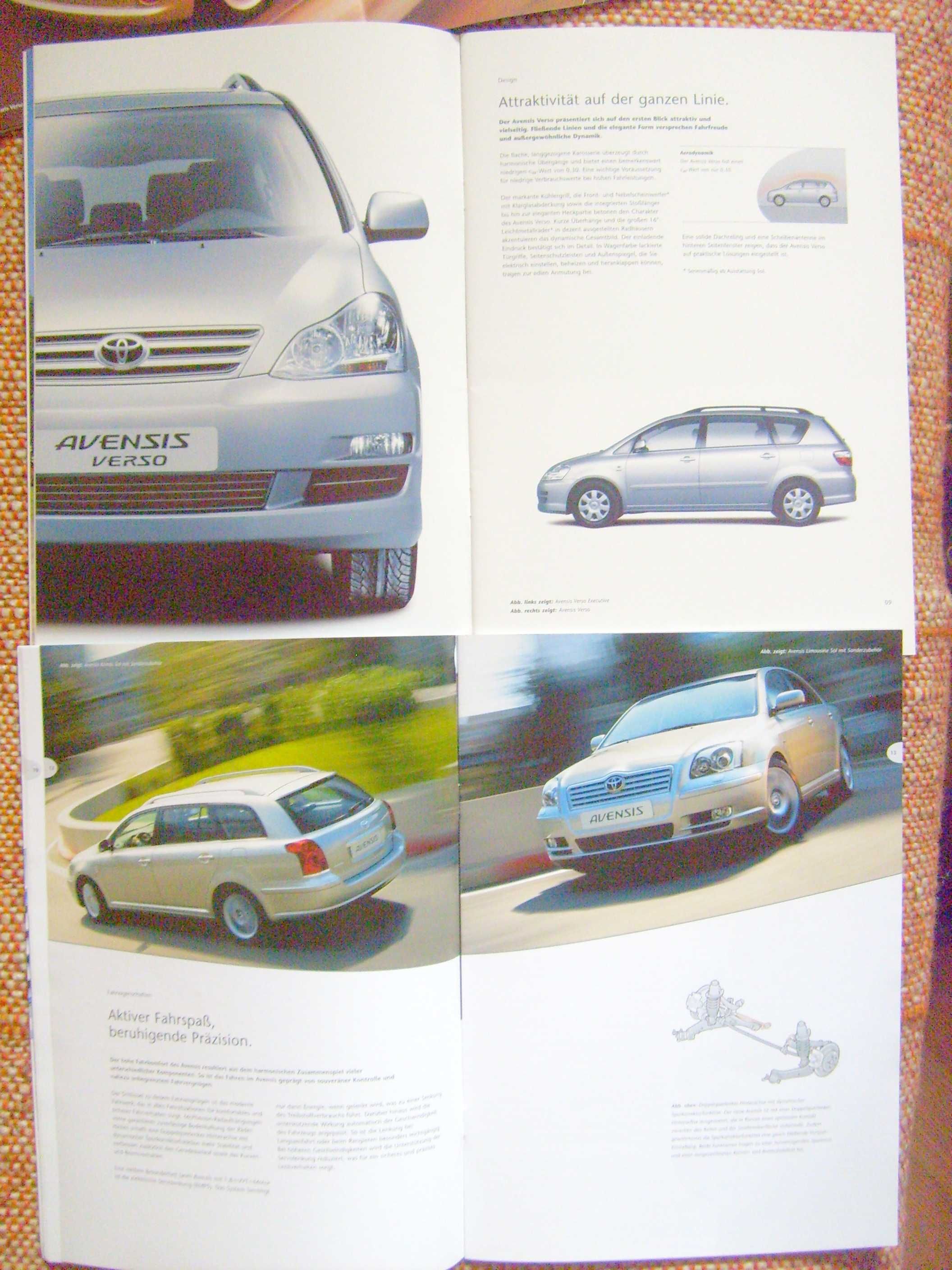 TOYOTA 3 prospekty: Avensis '04 + Avensis Verso '04 + Yaris Verso '00