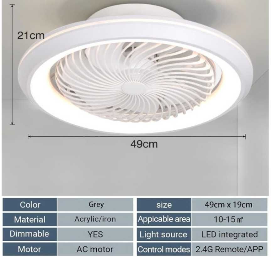 Sufitowa lampa led z wentylatorem 49 cm z pilotem