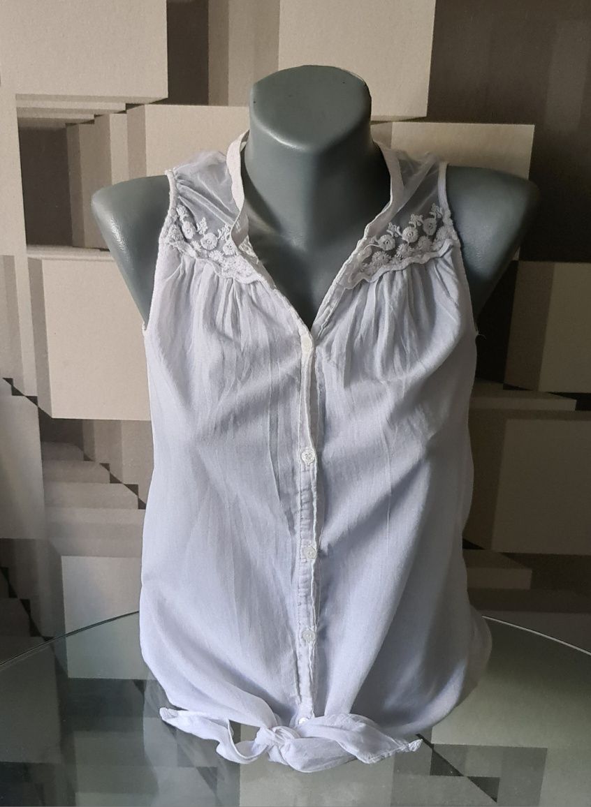 Top/ bluzka bez rękawów, biała, luźna, rozmiar XS, Butik