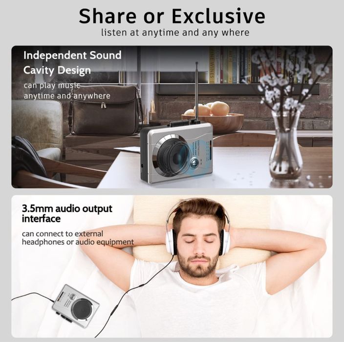 DIGITNOW! Przenośny odtwarzacz kasetowy z radiem FM