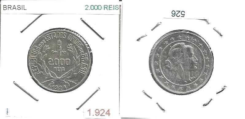 Brasil - - - 2.000 Réis - 1924 - - - Moeda de Prata
