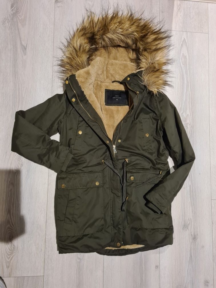 Parka khaki ciepła Cropp r. XS super stan z kapturem wygodna