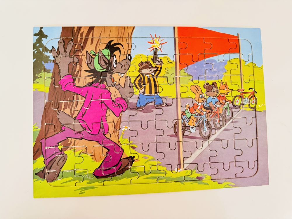 Stare puzzle Wilk i Zając, NRD, vintage, retro unikat PRl