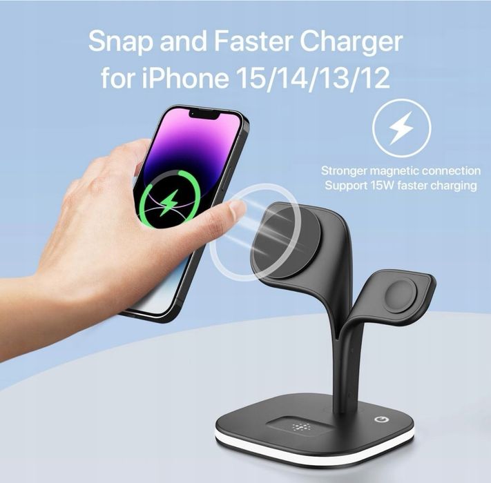 Bezprzewodowa Stacja Ładująca Iphone 15/14/13 Apple Watch Airpods Mags