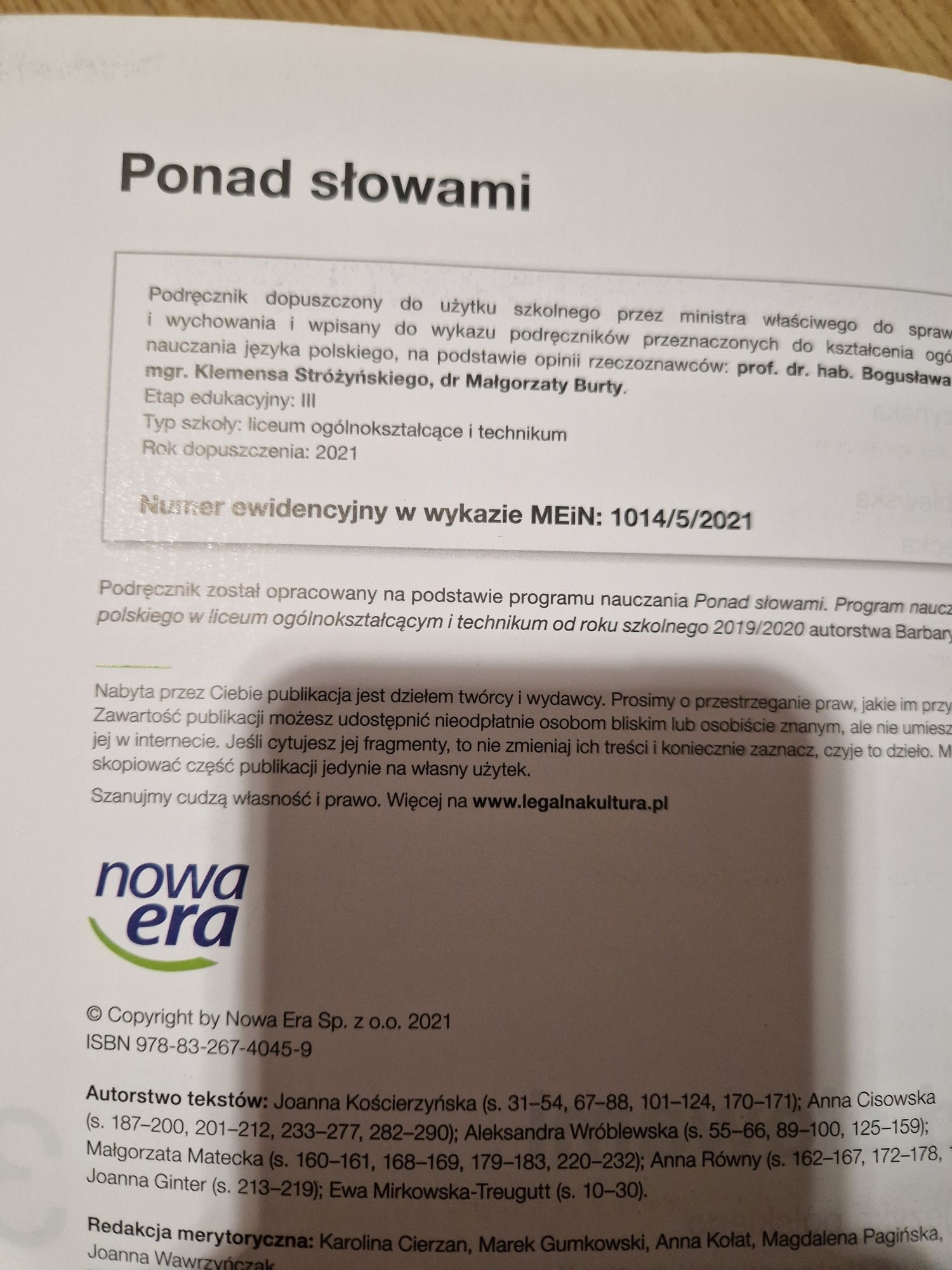 Podręcznik Ponad Słowami 3kl 1 część Nowa era