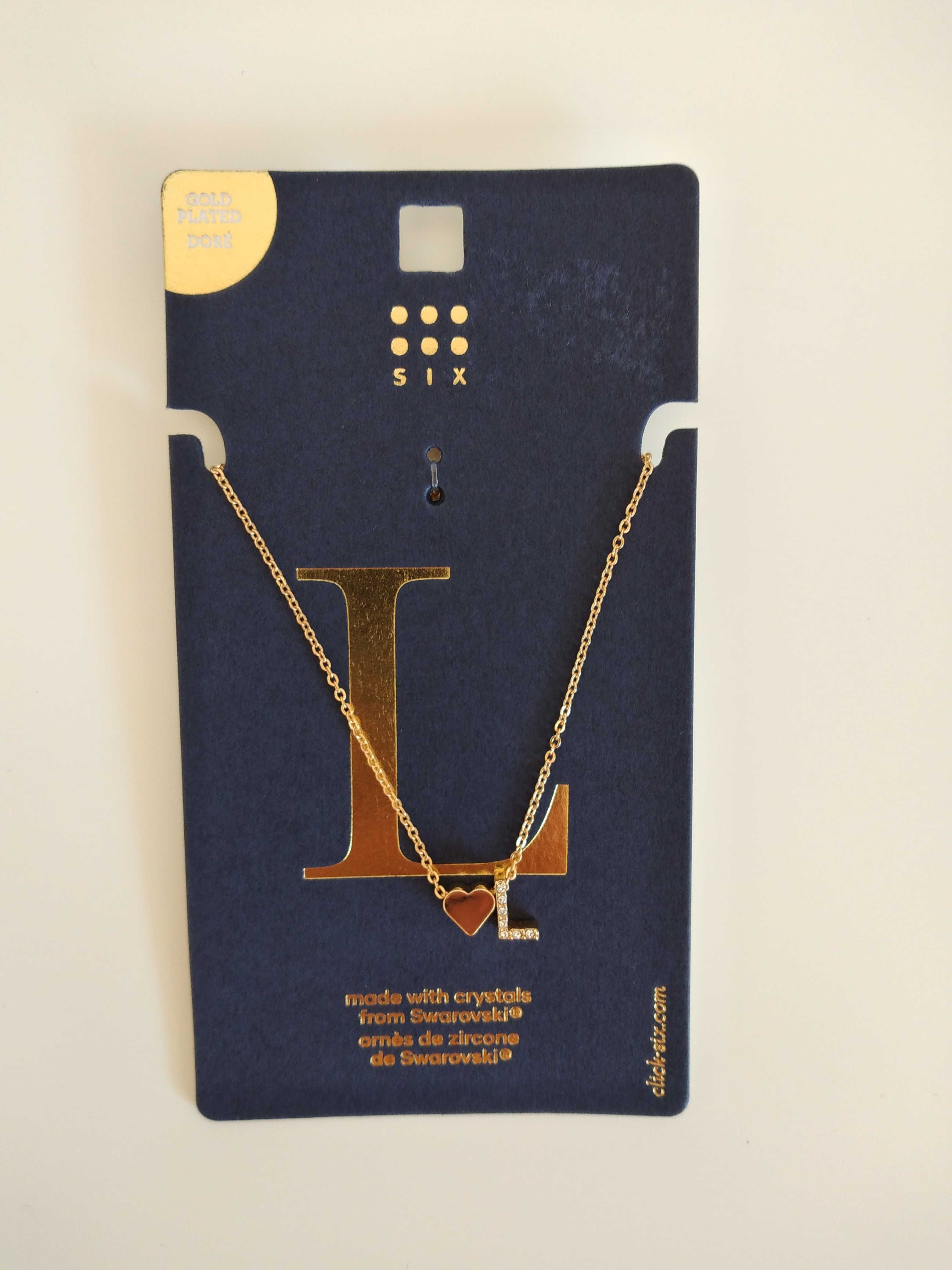 nowy SIX kryształy Swarovski naszyjnik złoty litera L i serduszko
