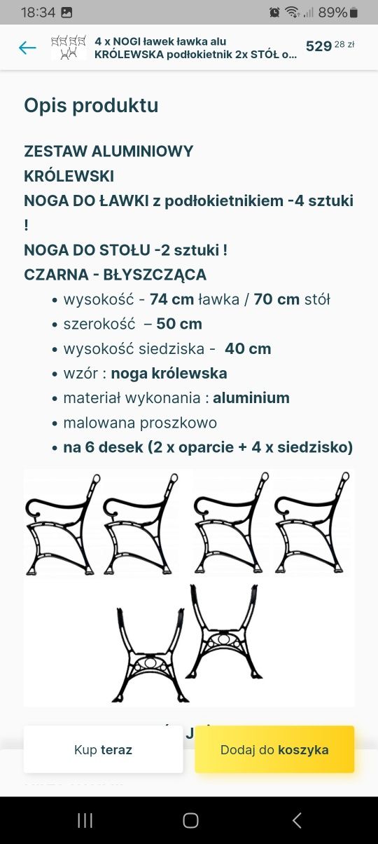 Nogi do ławki i stołu