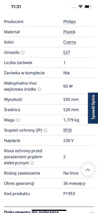 Lampa wisząca Philips czarna ażurowa