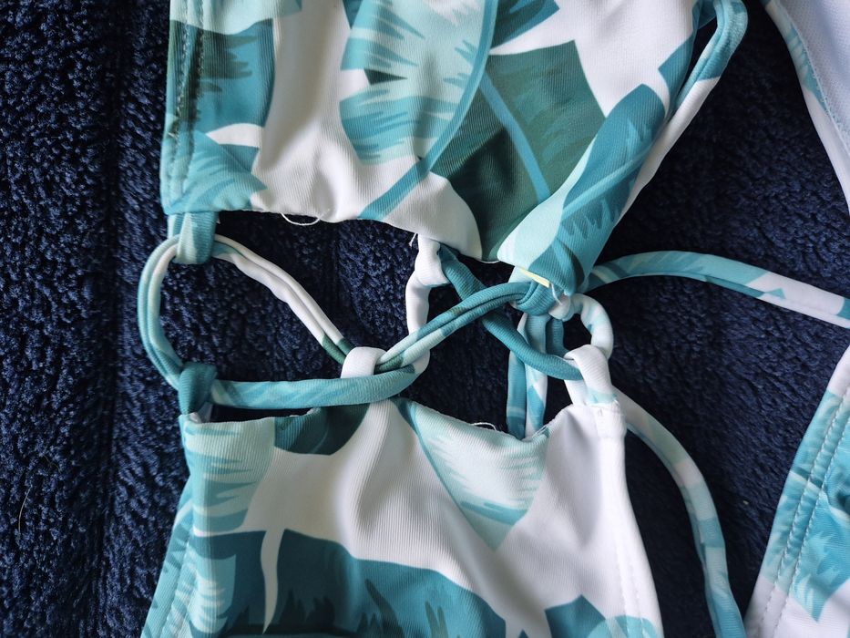 Pelie Dwuczęściowy strój kąpielowy z wysokim stanem biało-zielony