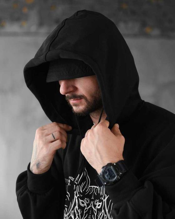 Стильне чоловіче худі “Doberman” на флісі  оверсайз, Без передоплати!