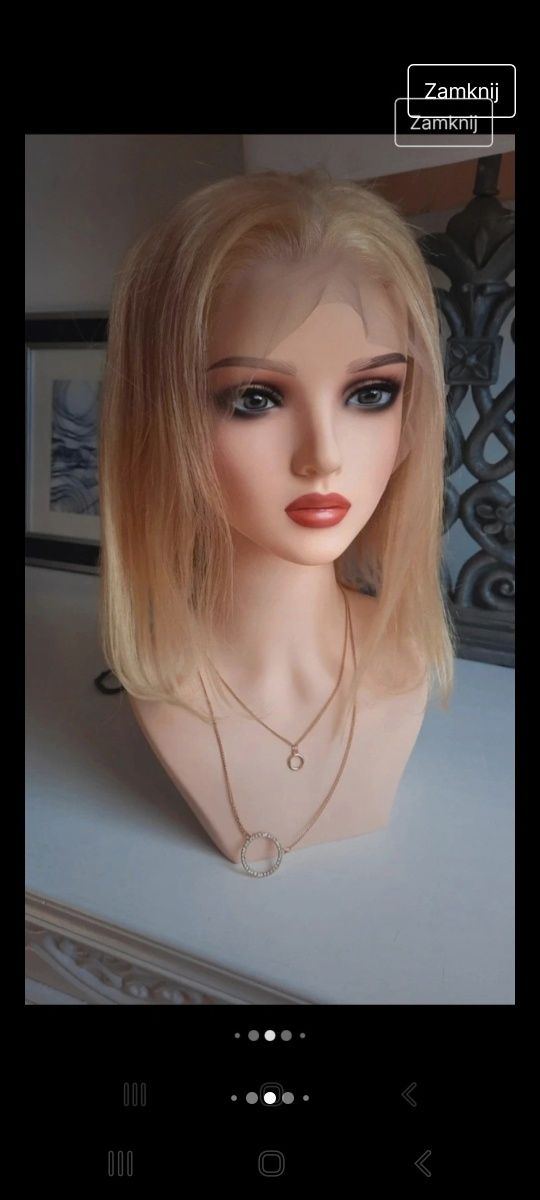 Peruk 100% ludzkie włosy na czepku  jasny blond bob siateczka