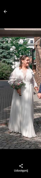 Suknia ślubna boho/rustykalna Ochocka Atelier, 44-46/172 plus dodatki