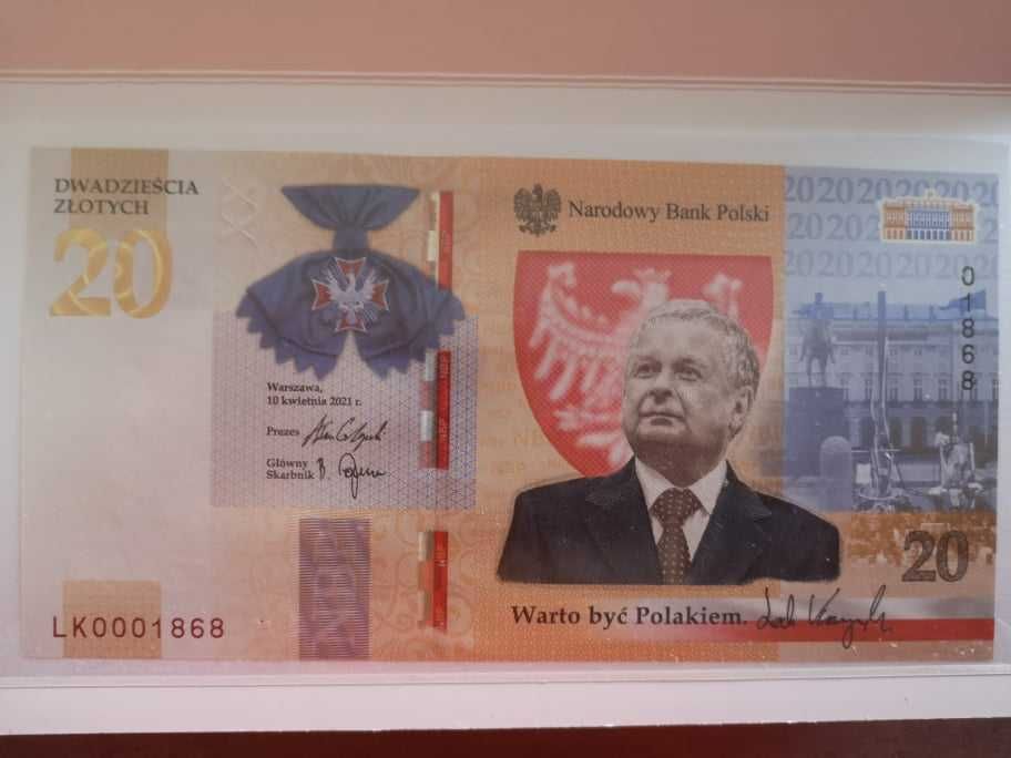 Banknot 20zl Lech Kaczyński, warto być Polakiem + folder