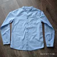 Elegancka błękitna koszula chłopięca kratka rozmiar 140 cm 10 lat