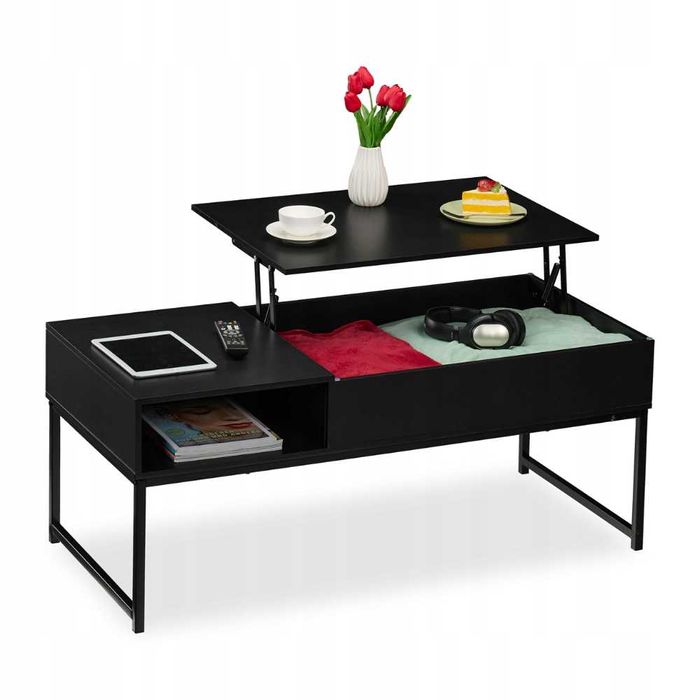 Stolik kawowy z podnoszonym blatem czarny loft nowoczesny praktyczny