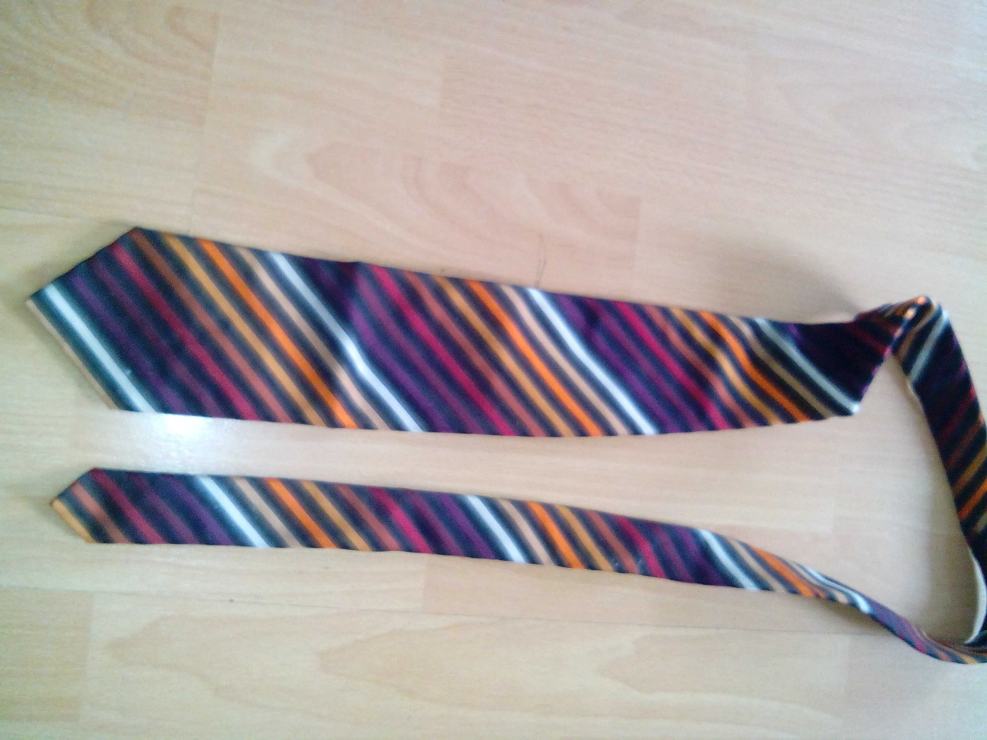 szeroki krawat męski w kolorowe paski, rosette
