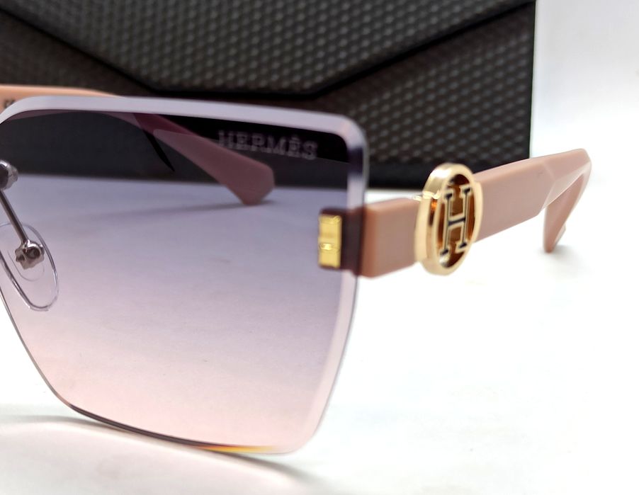 Брендовые женские очки фиолетово розовый градиент безоправные в футляр