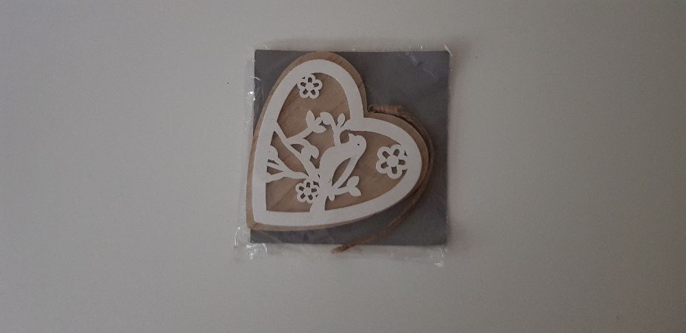 Nowa drewniana zawieszka DIY serce seduszko ptaszek