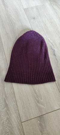 Merino śliwkowa czapka wełna fiolet