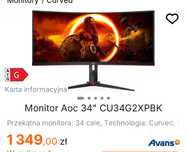 Monitor Aoc 34" CU34G2XPBK