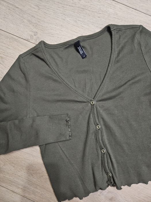 ONLY Crop Top Kardigan Z Długim Rękawem w Prążek Khaki XS