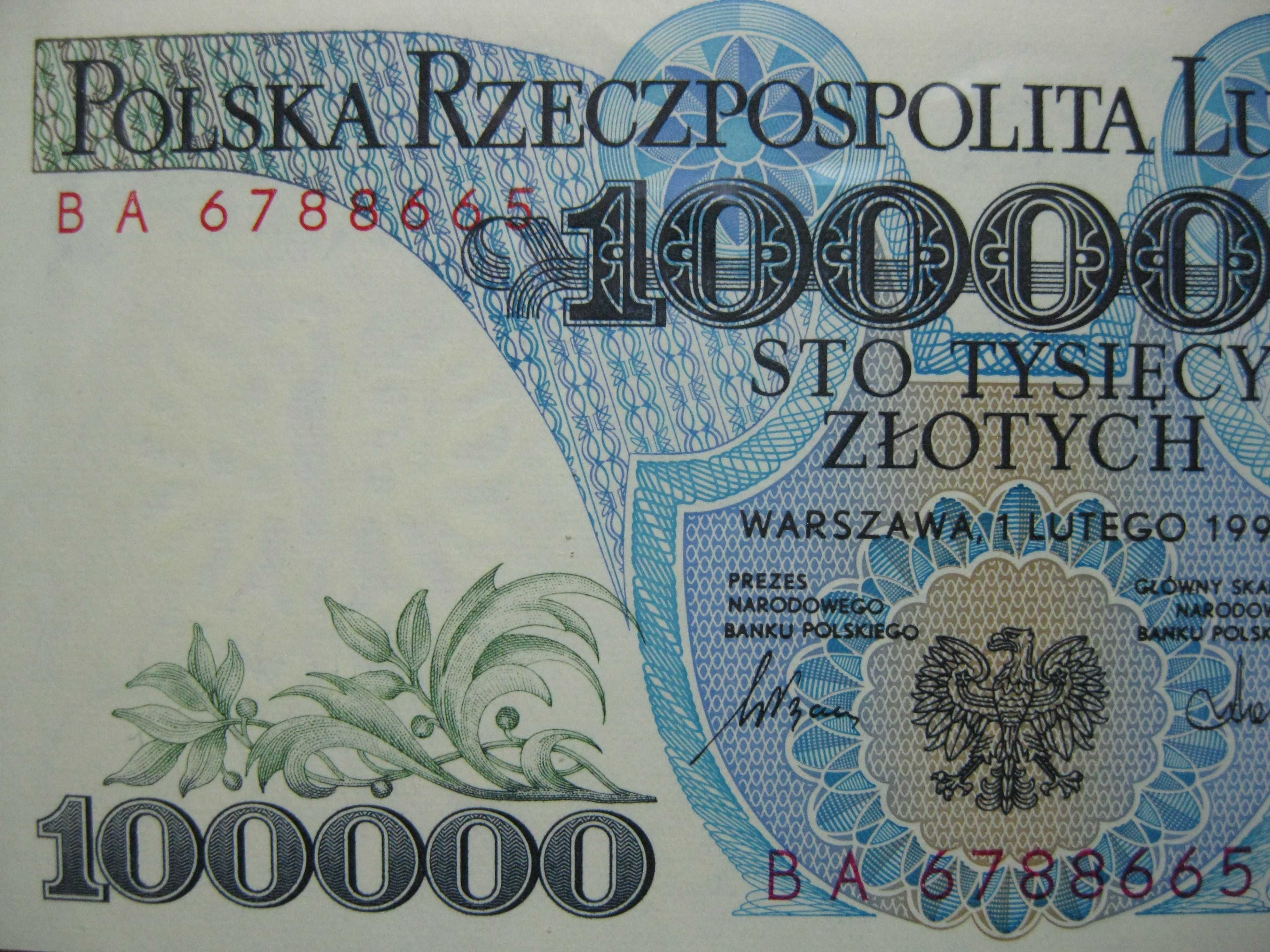 Banknot RP 100000 złotych 1990 rok seria BA Moniuszko grading PMG 67
