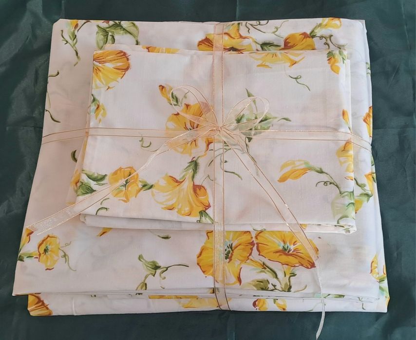 Lençóis cama casal motivos florais amarelos,Novos