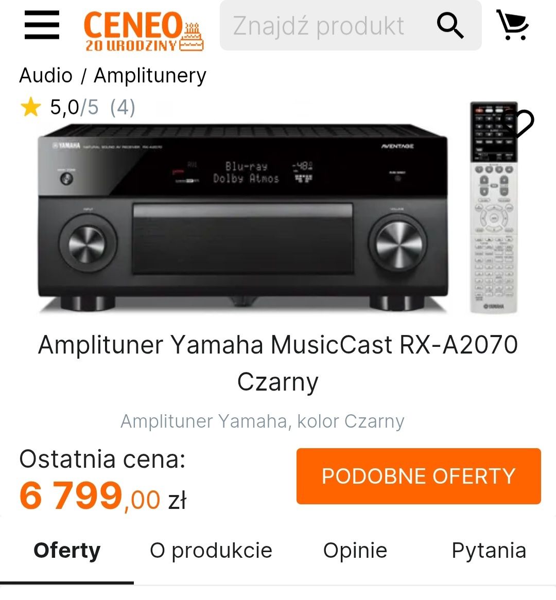 Yamaha rx a 2070, WiFi, Bluetooth, 4k, D. Atmos. Stan idealny. Okazja!