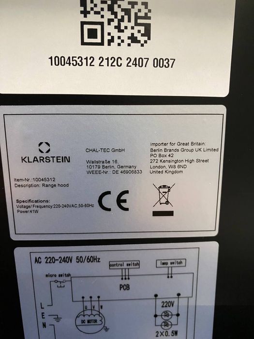 Витяжка вбудована з Німеччини Klarstein Mariana 90 0045389