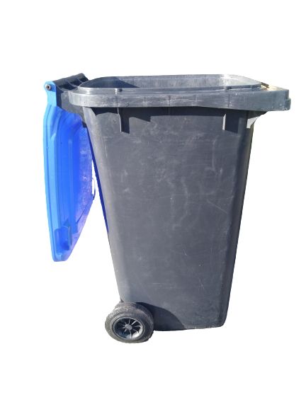 Używane pojemniki na odpady 240l grafit z niebieską kosze na śmieci