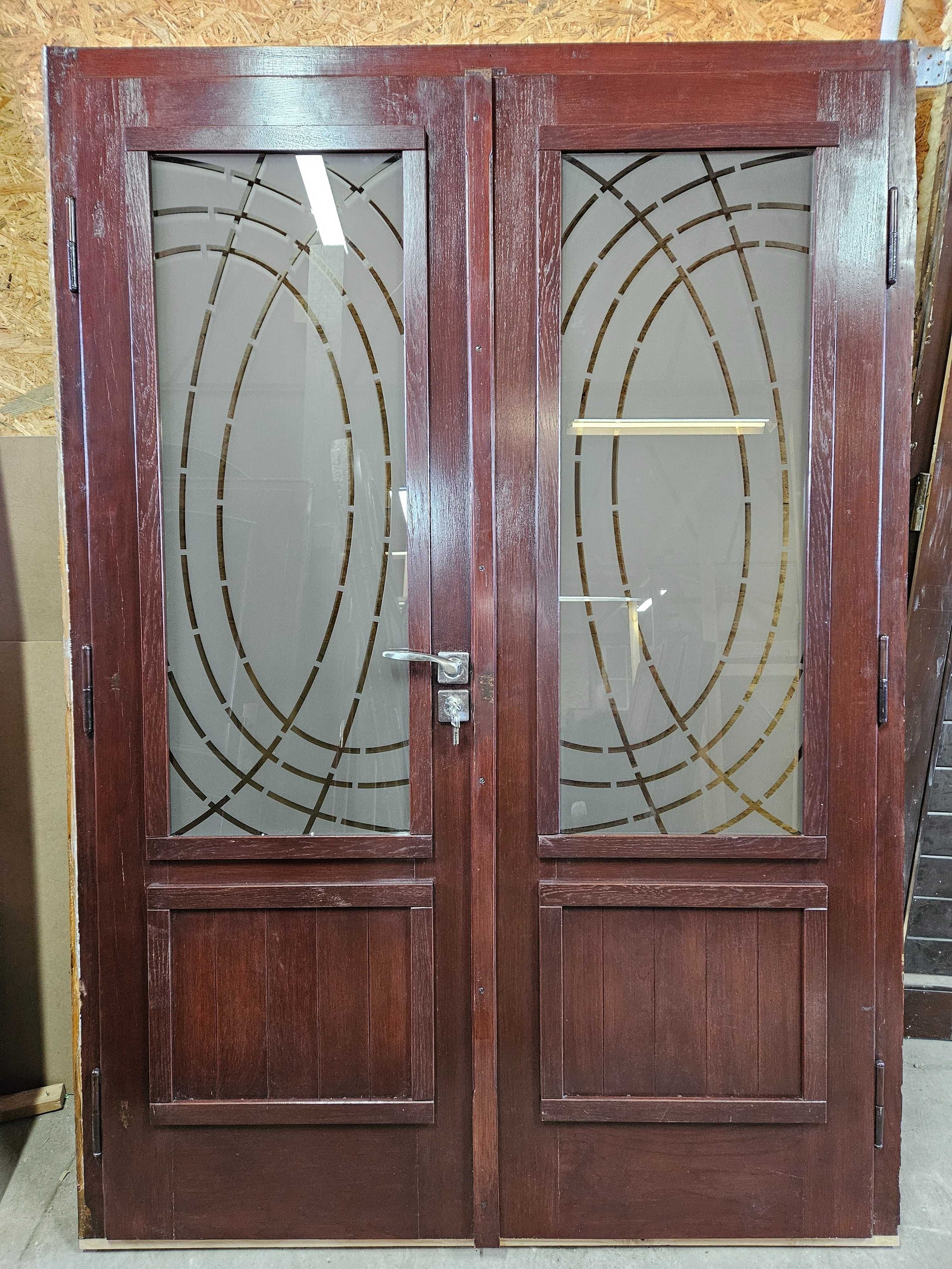 DRZWI Zewnętrzne Dębowe Dwuskrzydłowe Drewniane Wejściowe 148x211cm
