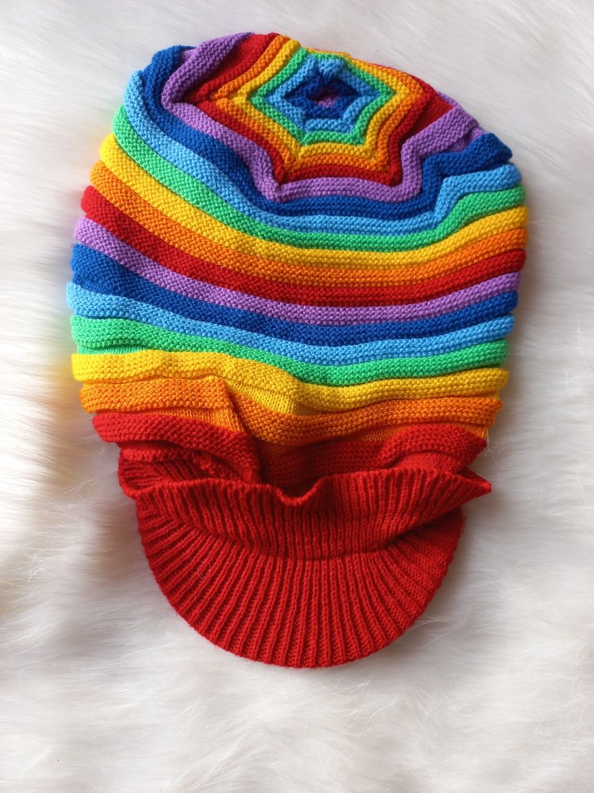 Czapka tęczowa   Unisex dzianinowe rainbow