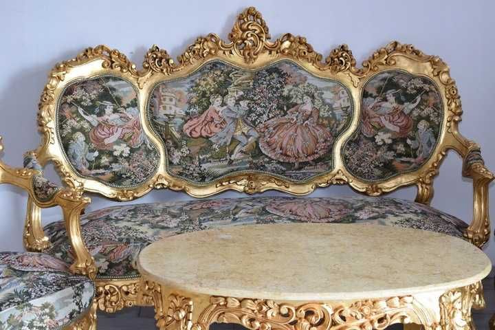 PAŁACOWY Komplet Wypoczynkowy GOBELIN - Wypoczynek Sofa 4 Fotele stół