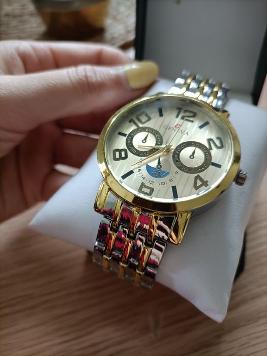 Nowy męski elegancki zegarek Geneva z pudełkiem