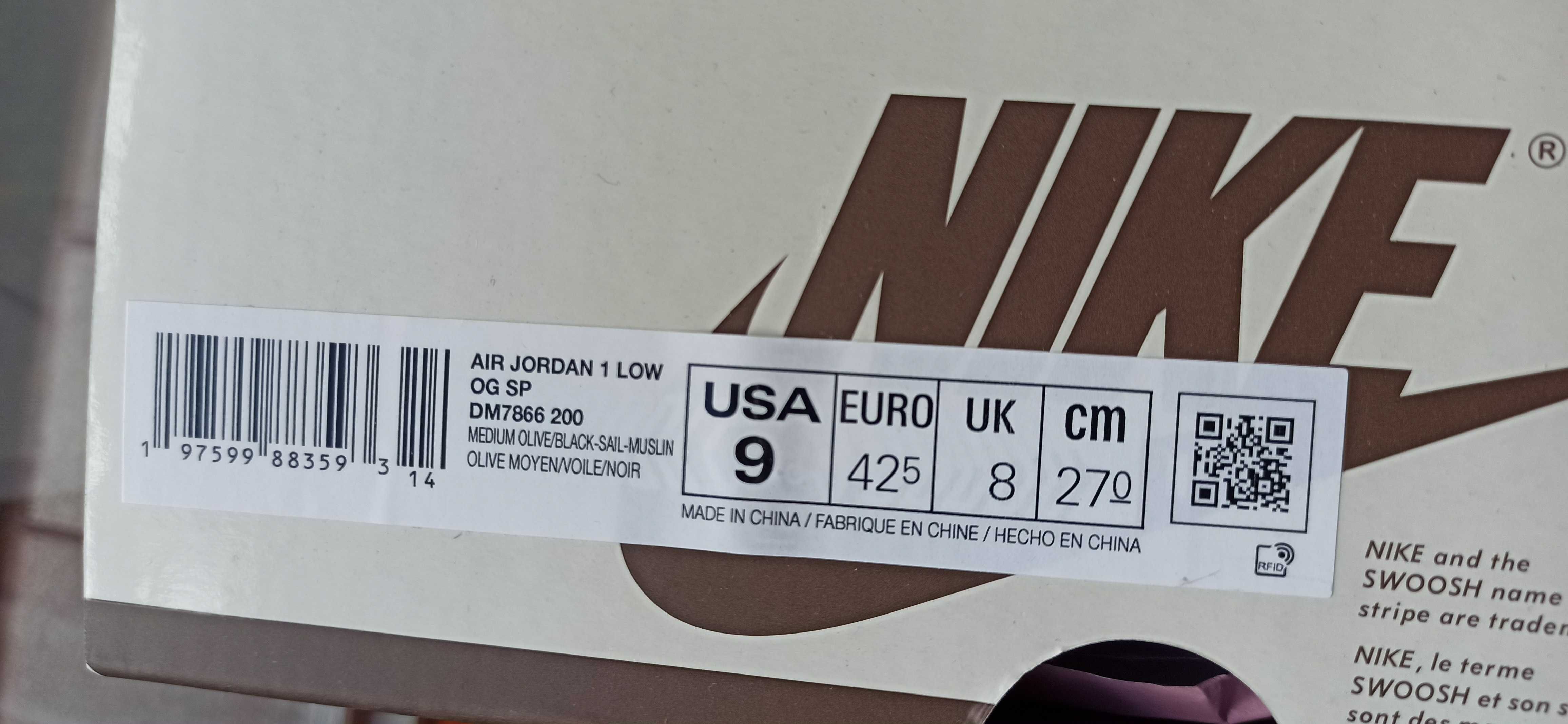 (r. 42,5/ US9) Nike Jordan 1 Retro Low OG SP Travis Scott Medium Olive