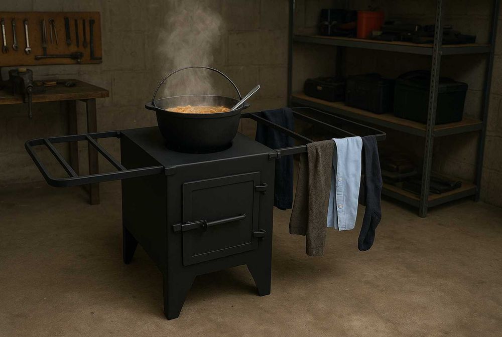 Буржуйка міні піч на 50 кв м з сушаркою для одягу