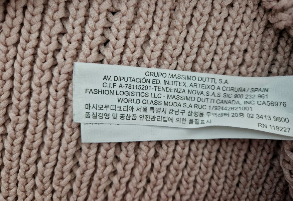Ciepły sweter splot warkoczowy pudrowy róż bawełna L 40 Massimo Dutti