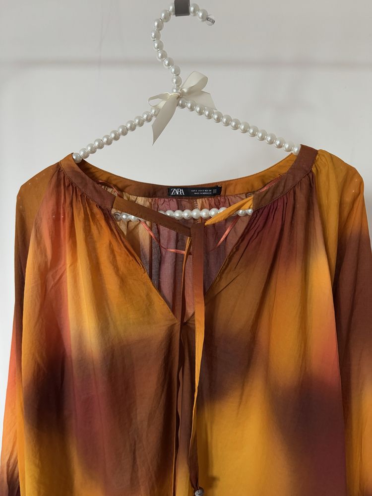 ZARA elegancka koszula z wiązaniem S bufiaste rękawy