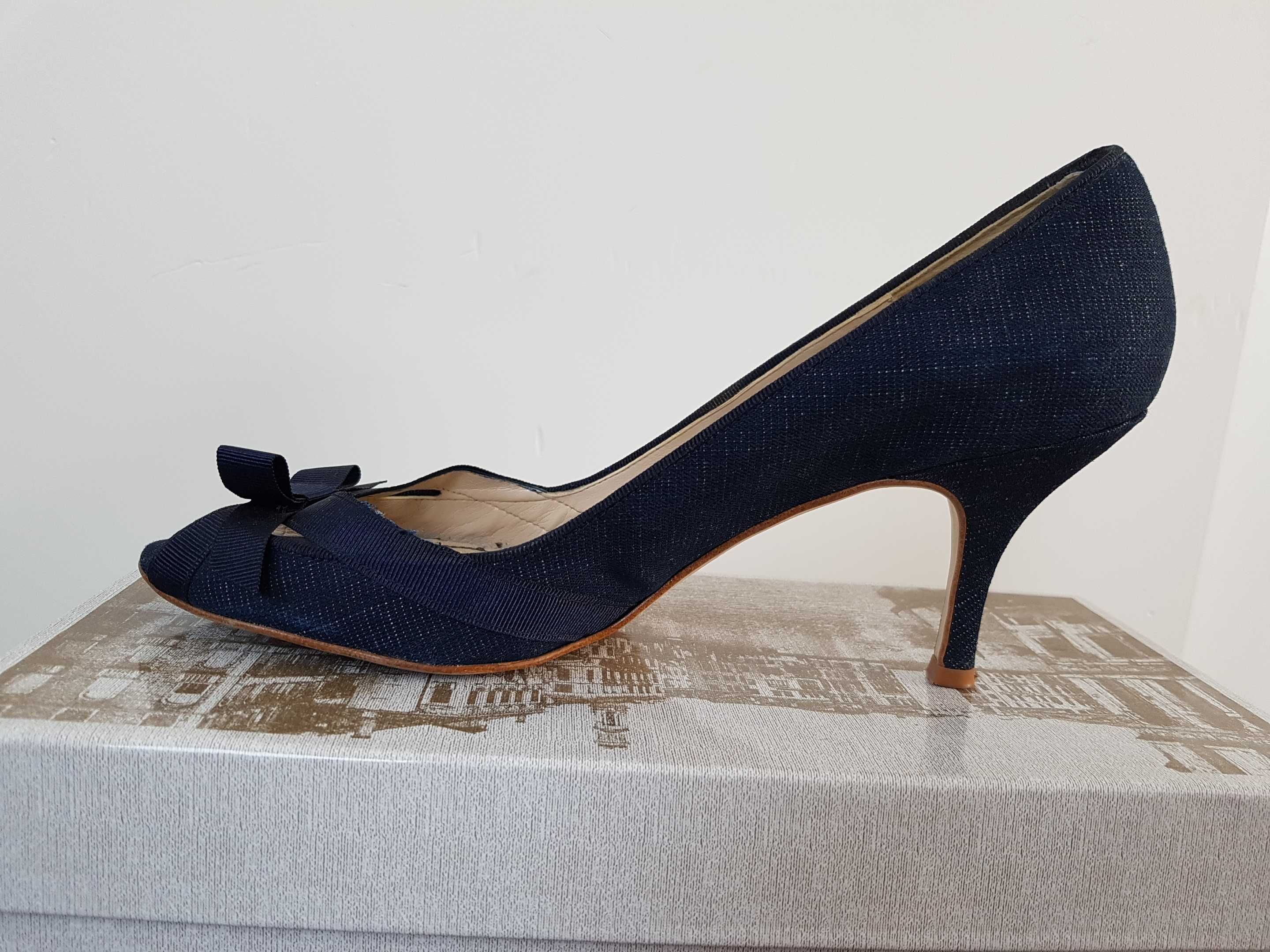 Granatowe szpilki  peep toe ZARA, r. 40, obcas 8cm