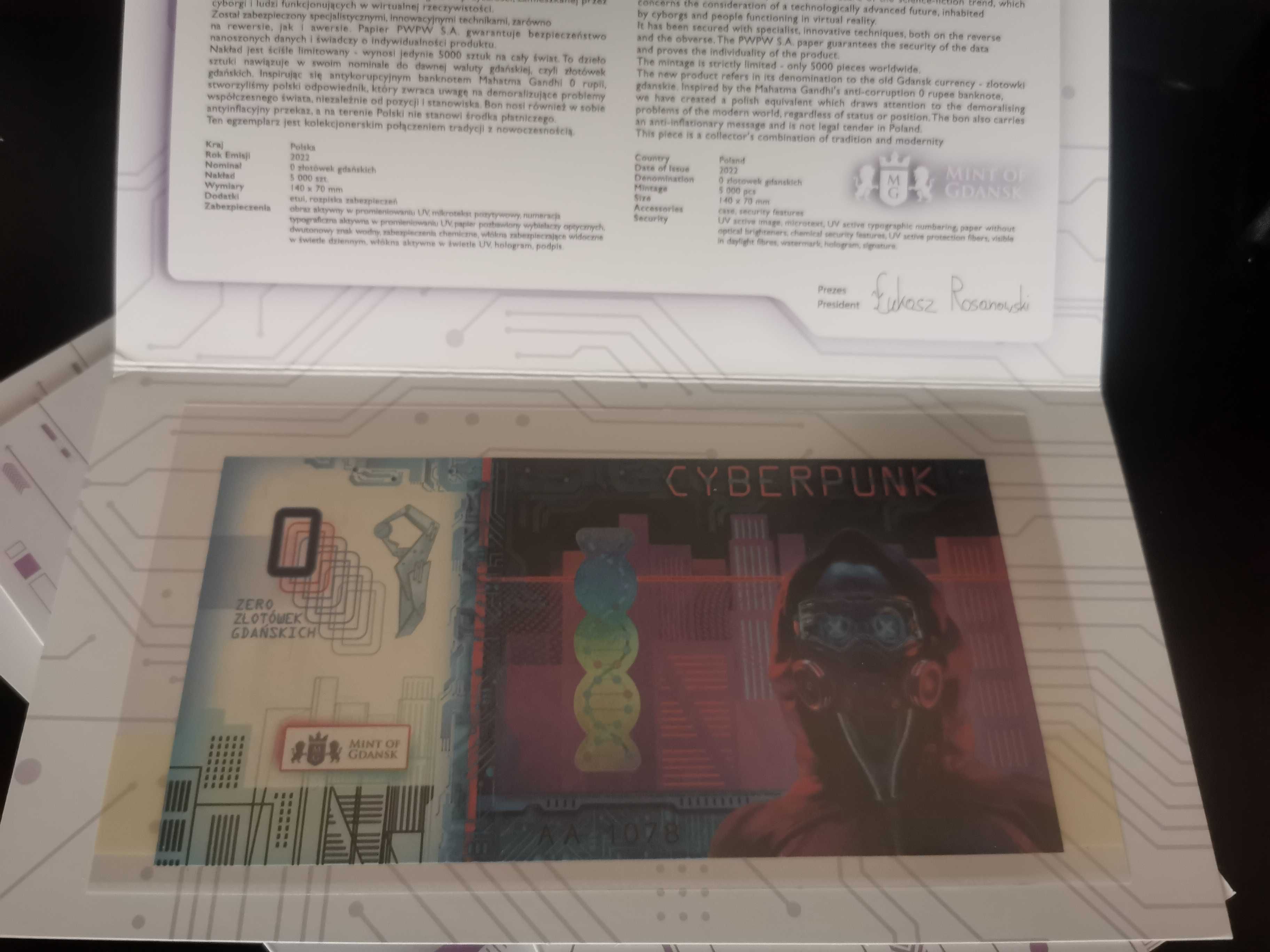 Banknot kolekcjonerski Cyber Punk zestaw UNC