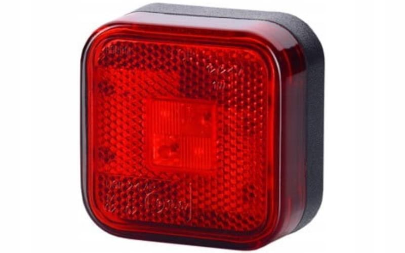 LAMPA OBRYSOWA LED KWADRATOWA Z ODBLASKIEM CZERWONA 12/24V UNIWERSALNA