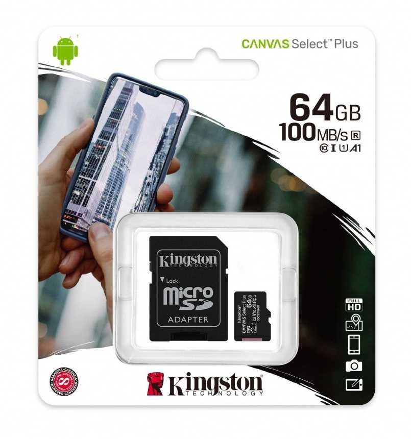 Kingston Karta Pamięci MicroSD 64GB Canvas Select Plus 100MB/s Adapter