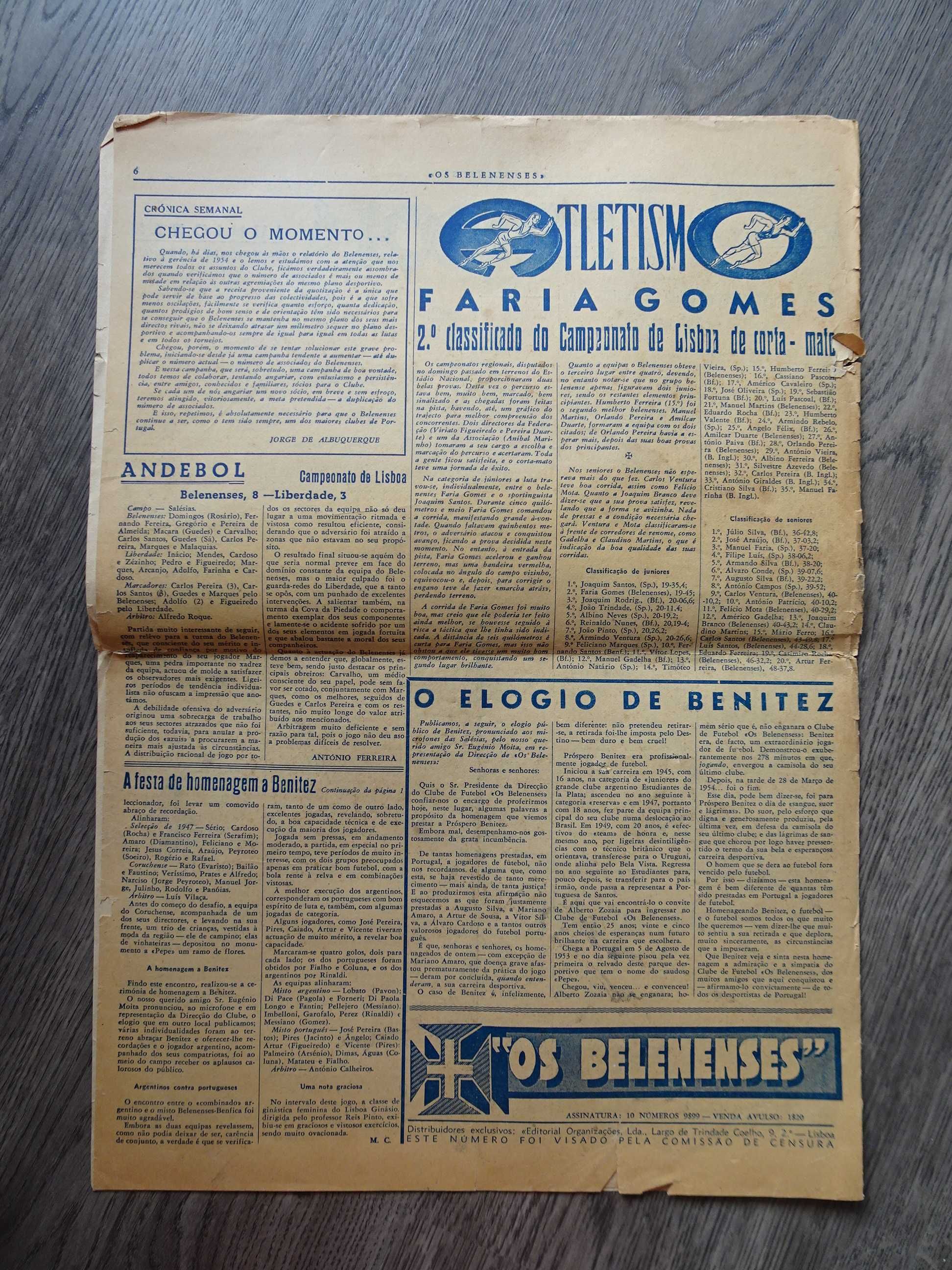 Antigo Jornal Belenenses Fevereiro 1955