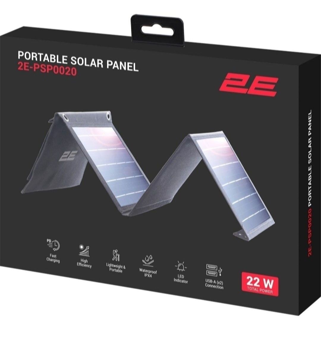 Портативний зарядний пристрій 2E сонячна панель 22 Вт, 2*USB-A