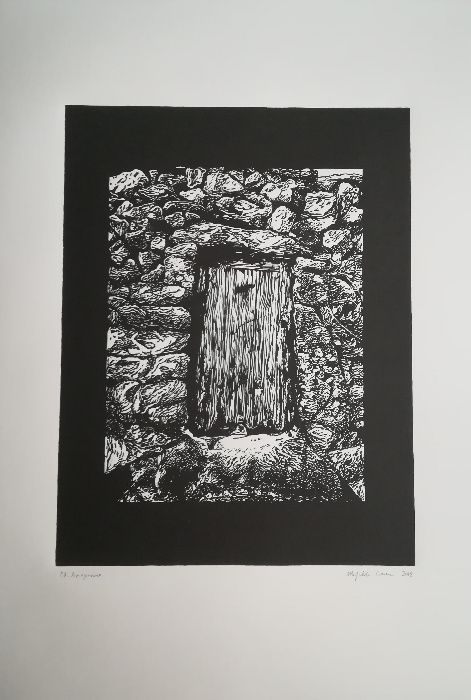 Linogravura gravura em linóleo "Porta" original assinado arte desenho