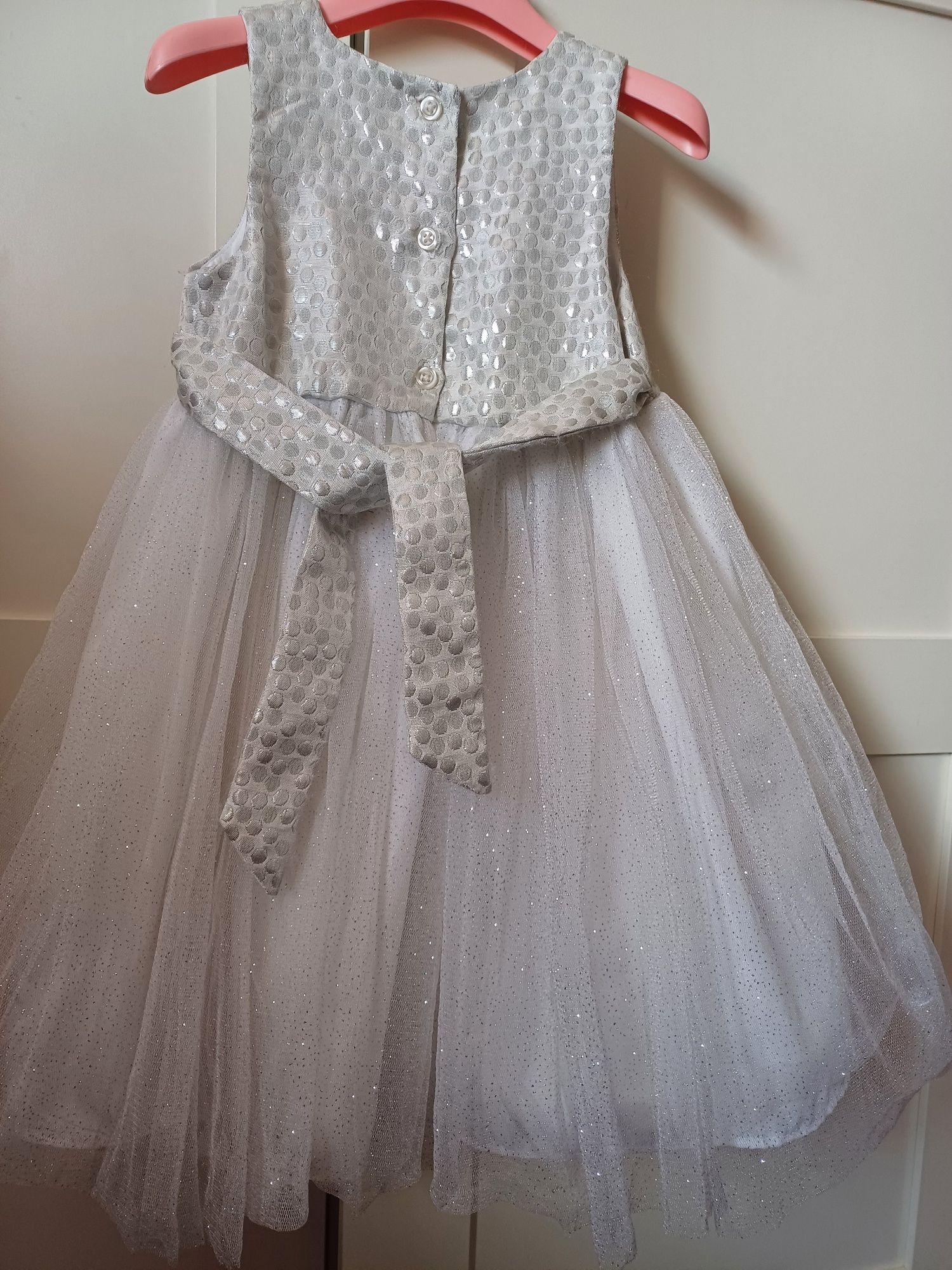 Śliczna brokatowa, tiulowa srebrna sukieneczka na 2-3 latka